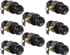 Privacy Door Knobs for Bed and Bath - Ball, Matte Black Interior Keyless 8 Pack