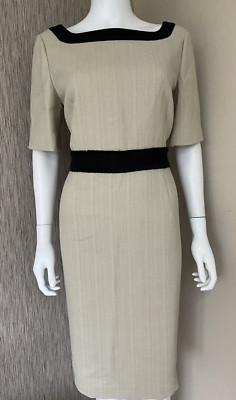 JAEGER M&S STRUKTURIERTES ETUIKLEID BEIGE/SCHWARZ GRÖSSE 14 EINZELHANDEL £175 NEU MIT ETIKETT
