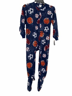 Cherokee Kids Sport Balls Fleece Long Sleeve Footed Pajamas Sz
