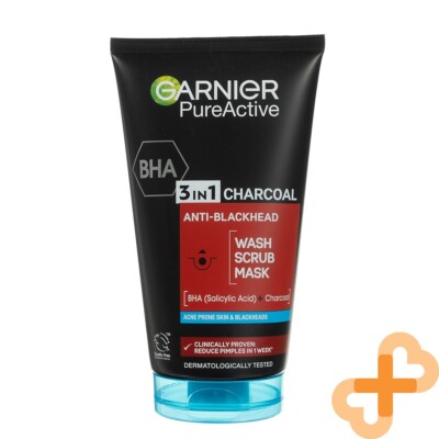 GARNIER SN Pure 3IN1 Charcoal Face Skin Scrub Wash 150 Purifying Mask