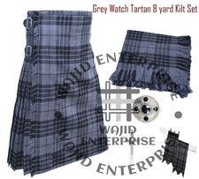 Scottish traditional Grey Watch tartan 8 yard kilt - Custom size kilts for Men's