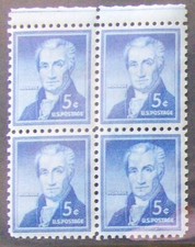 US 5¢ Stamp SC #1038 JAMES MONROE MNH 1954 block of 4.