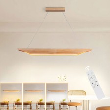 90cm Holz Pendelleuchte LED 3000K-6500K Gerade Hängelampe Wohnzimmer Esszimmer