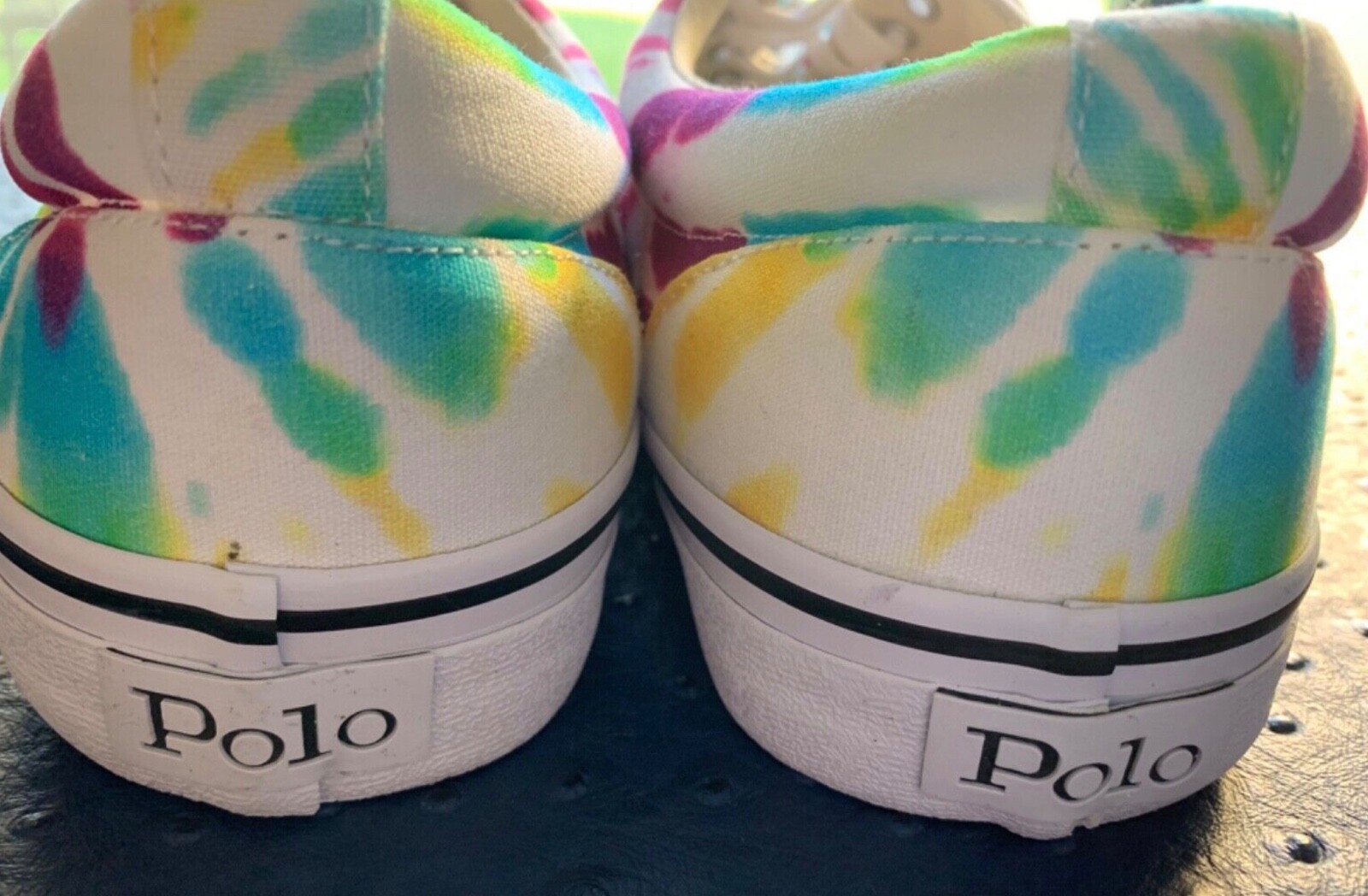 PONY POLO RALPH LAUREN THORNTON MULTICOLORE TYE DYE SCARPE DA GINNASTICA DÉCOLLETÉ NUOVE CON ETICHETTE UK 8