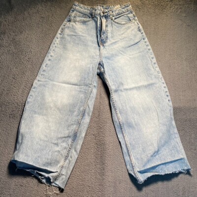 H&M Divided Jeans Womens UK6 Blue Wide Denim Casual Raw Hem