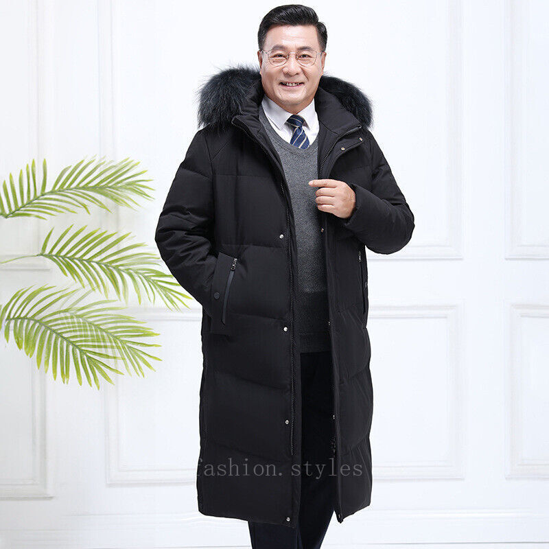 Mens Winter Long Over Knee Down Jacket with Thick Business and
