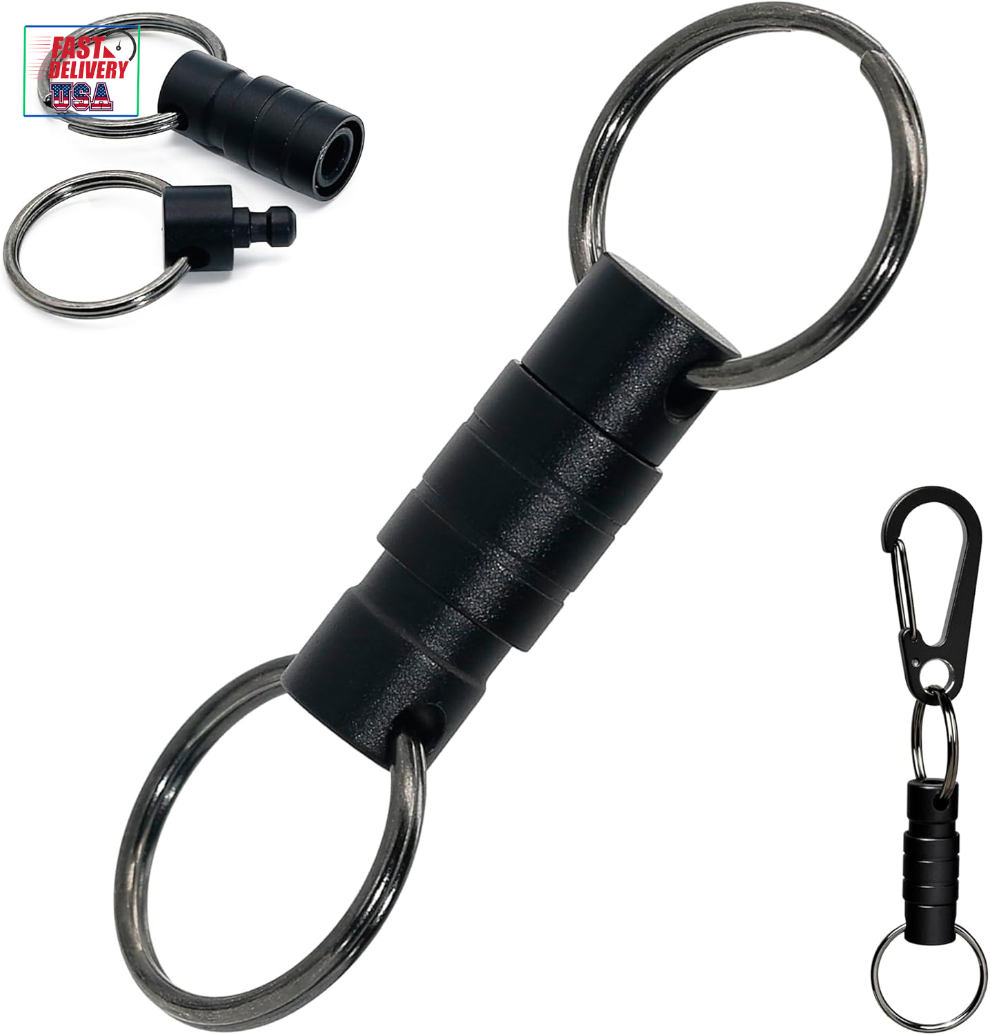 Quick Release Keychain Clip, Small Carabiner Clip & Pull Apart Detachable Key Ri