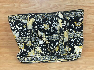 Genuine Vera Bradley Black & Yellow Bird Print Women's Cotton Bag / Tote