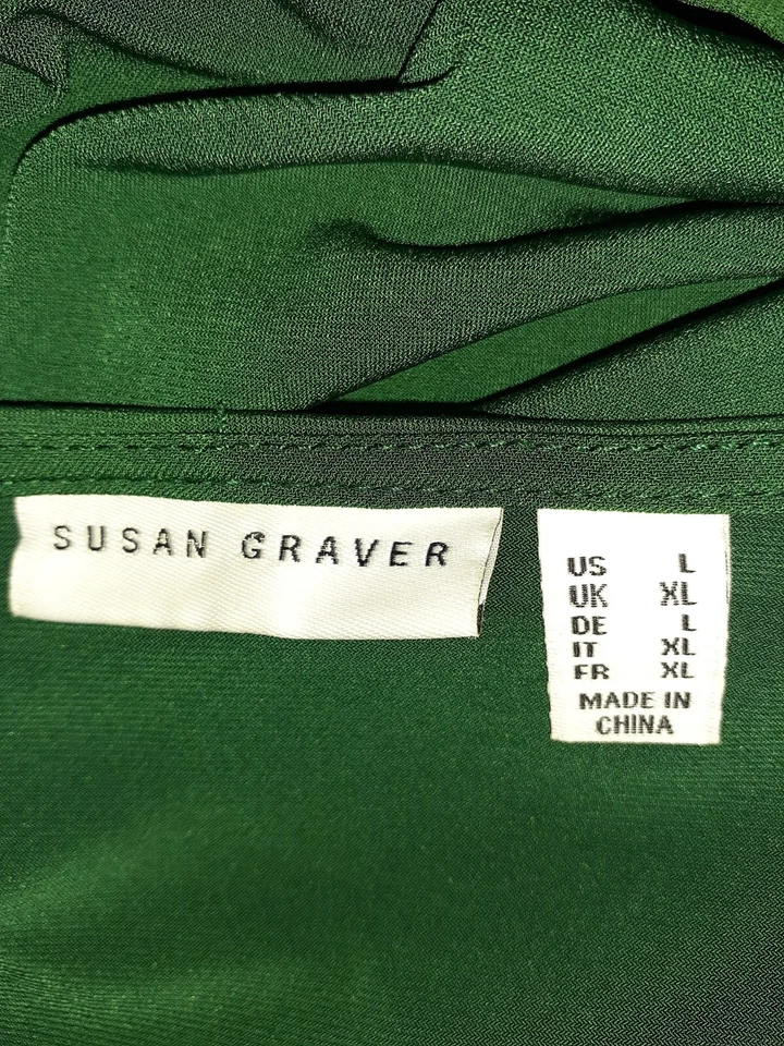 Camisa Top SUSAN GRAVER Talla L Verde Manga 3/4 Tejido Líquido Gasa Volantes Espalda Foto 4 de 4