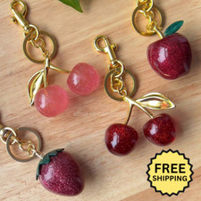 Luxury Bag Charm Cute Fruit Purse Charm Glitter Cherry Strawberry Apple Keychain