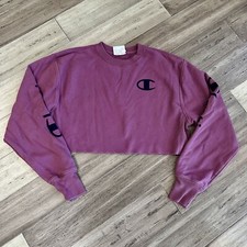 Champion Purple Reverse Weave Long Sleeve Crop Logo Sweatshirt Size Medium