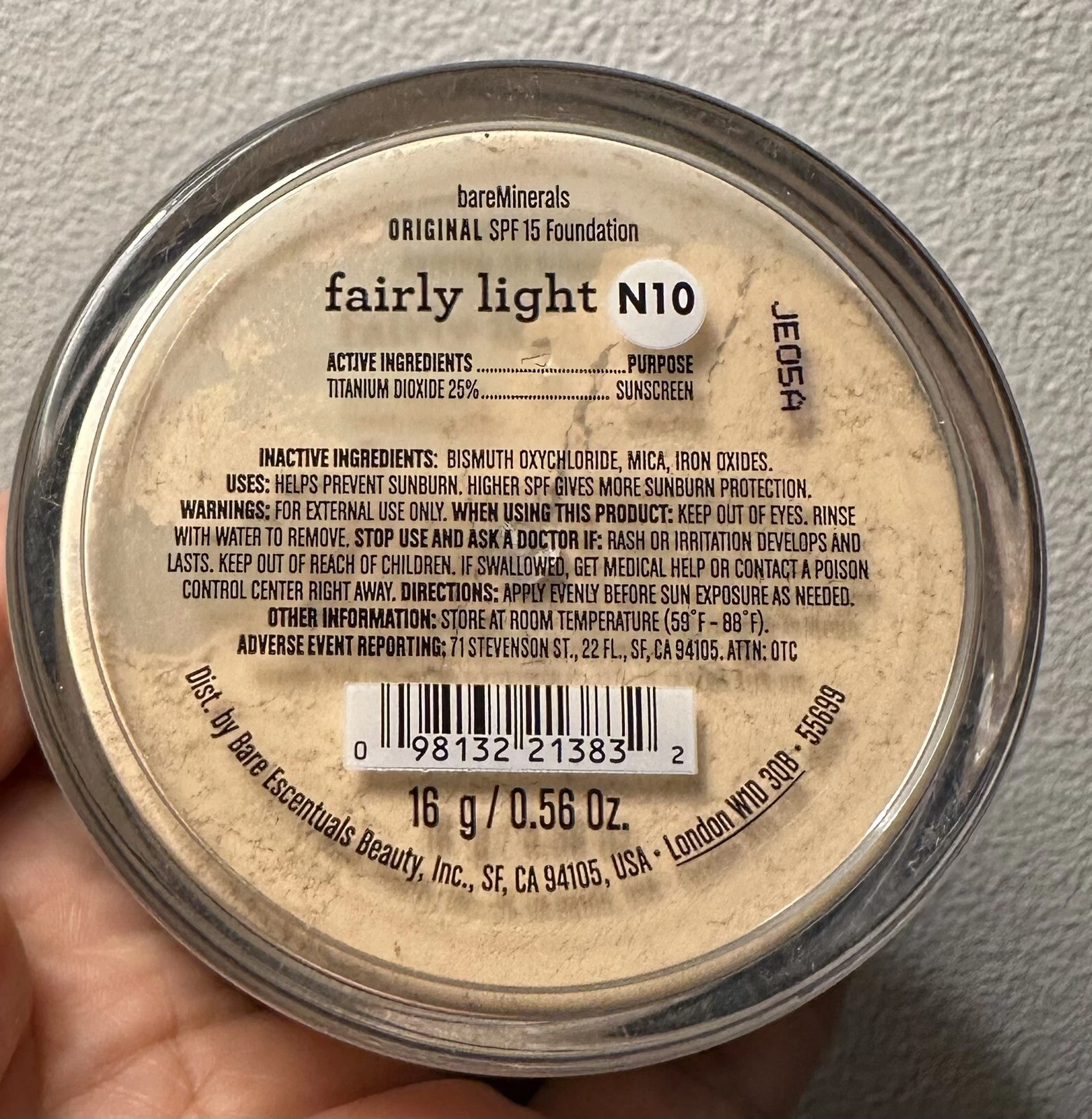 Bareminerals Foundation SPF 15 " Fairly Light N10” Jumbo ( 16g ) New