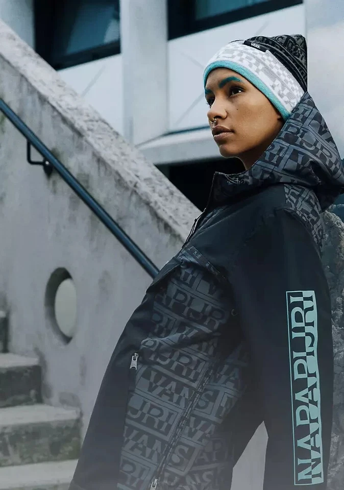 Vans Napapijri Gorro Tejido Puño Alto Lana Unisex Negro/Gris/Turquesa Nuevo con Etiquetas Foto 2 de 4