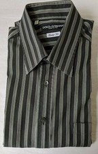 Dolce & Gabbana Men Shirt Black with White Striped Sz 16 41 EXCELLENT !!