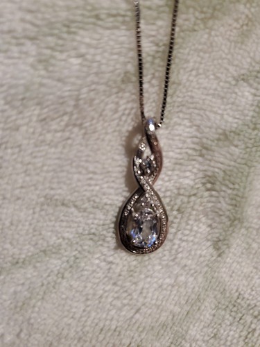 JTV WHITE LAB CREATED SAPPHIRE RHODIUM OVER SILVER PENDANT WITH 18 INCH CHAIN... - Picture 12 of 13