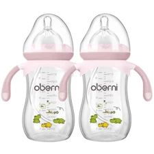 2 Pack Baby Bottles 9oz Pink BPA Free Sippy Cups with Handles Weighted Straw