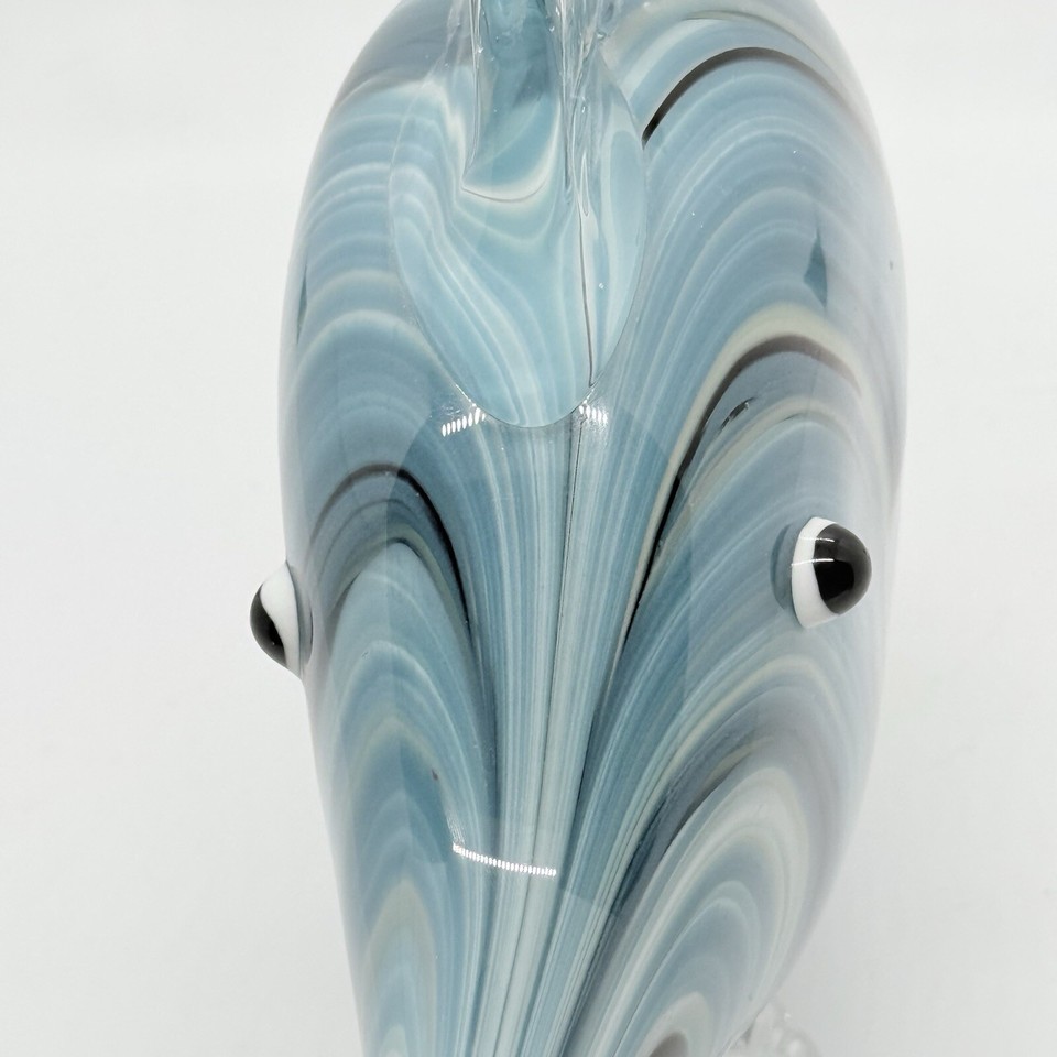 View of Art Glass Fish Murano Style Blue Stripe Fish Design 10 Inches Coastal ...
