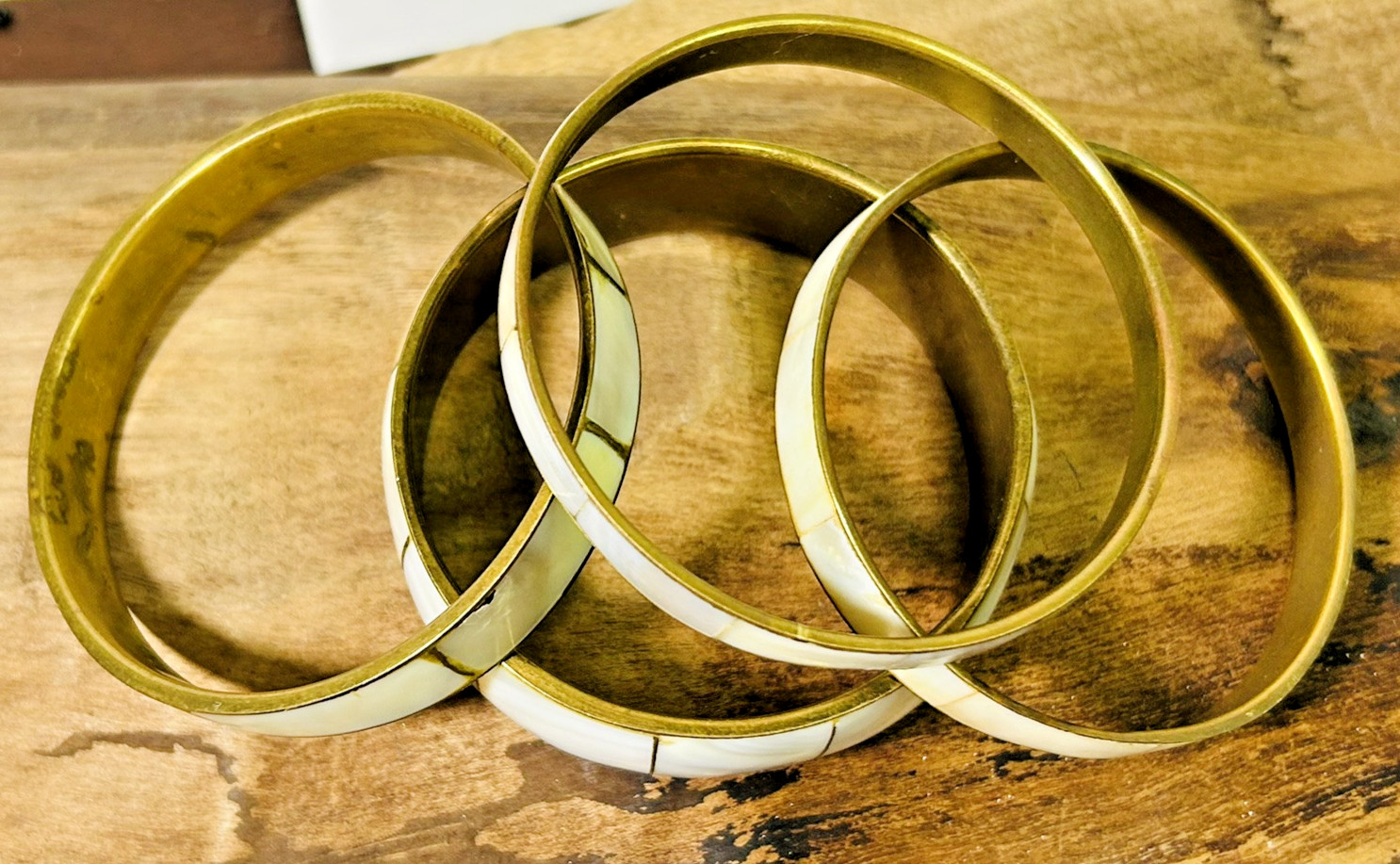 Vintage 4x Stackable Bangles, Rectangular Mother … - image 2