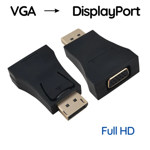 VGA Female to DisplayPort Male Adapter Black Full HD 1080p Gold Plated