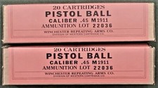 WINCHESTER  (WRA) EARLY WAR M1911 .45 ACP WWII NEW REPLICA 20 ROUND AMMO BOXES