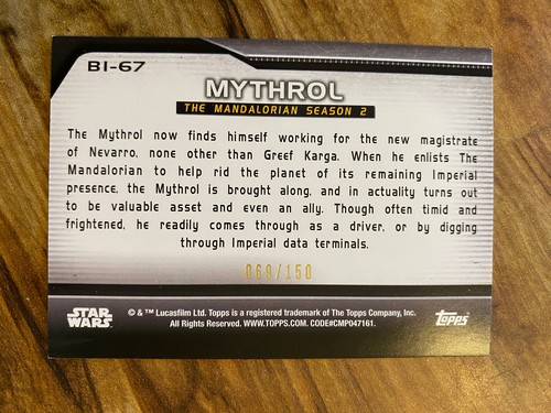 2021 Topps Star Wars Bounty Hunters #B1-67 Level 1 Mythrol Green Parallel 69/150 - Picture 2 of 2
