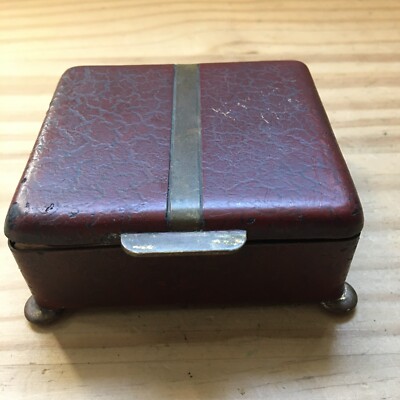 Vintage 1940s Cross London Leather and Brass Cigarette Box 3.75''W x3.5'' x1.5''H