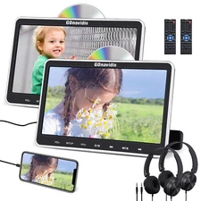 2x 10.1” Screen HD Car Headrest Monitor TV DVD Player Sync TV USB w/ Headphones