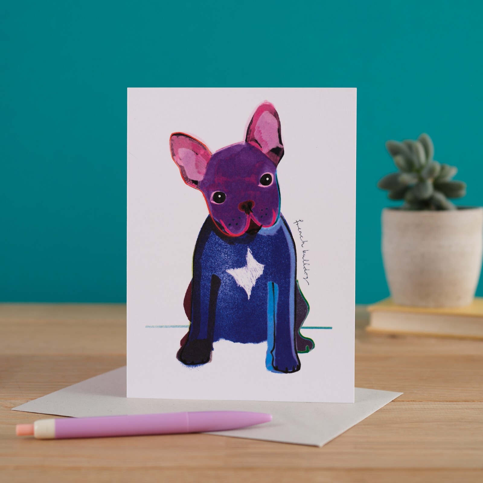 Blank Card Colourful French Bulldog - Mixed Media Dog Breed Artwork