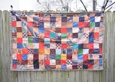 Vintage Patchwork Quilt Handmade Plaid Floral Feed Sack Grandma Blanket 58x37
