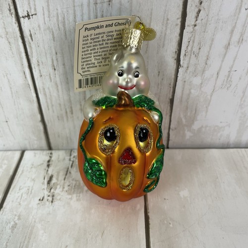 Alte Welt Weihnachten Kürbis Geist Halloween mundgeblasen Glas Ornament Vintage 2001-Neu mit Etikett