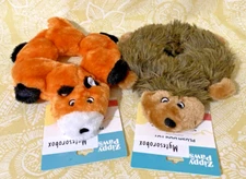 ZippyPaws 2-Pack LOOPY FOX & HEDGEHOG Flat Squeakie Dog Toy New -FREE SHIPPING-