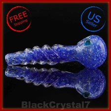 5" Handmade Thick Pure Snow Blue Tidal Wave Spiral Tobacco Smoking Bowl Pipes