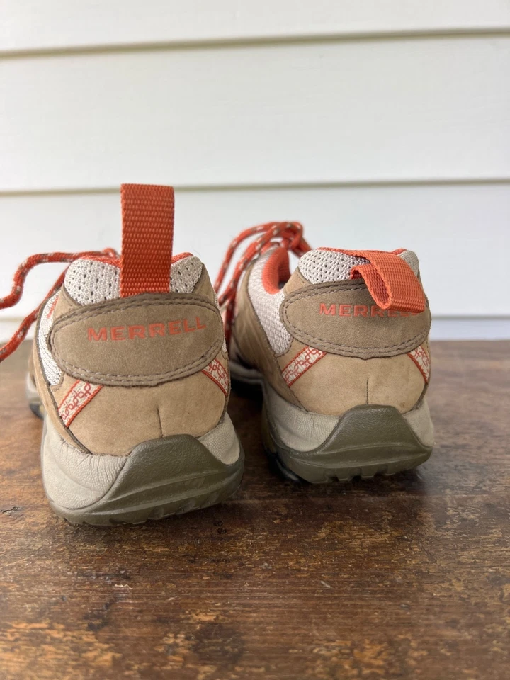 Zapatos de Senderismo Merrell para Mujer Talla 7 Suela Vibram Cuero Malla Tostado y Naranja Exterior Foto 3 de 4