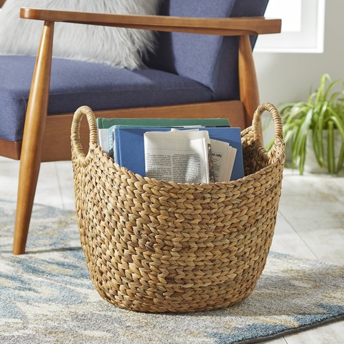 Woven Storage Baskets W/ Round Handles Extra Large Natural Water Hyacinth Boat - Picture 2 of 6