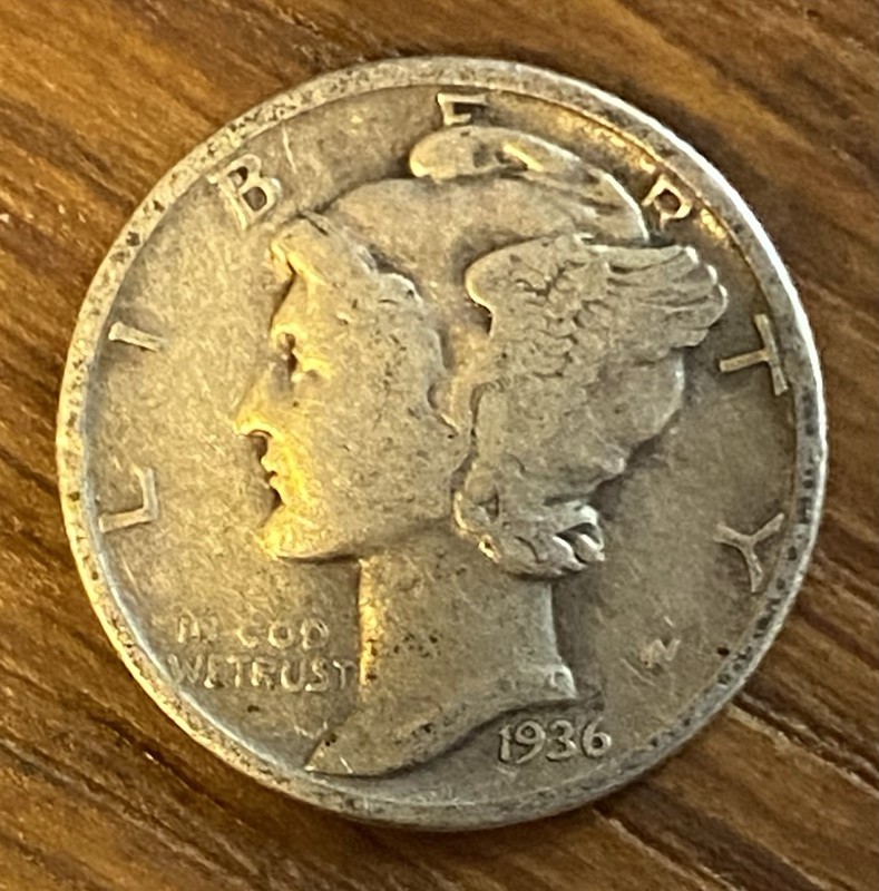 1936 Mercury Dime Fine Philadelphia New Deal Era 90% Silver Winged Liberty Coin