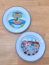 2 Villeroy & Boch NAIF 8” Salad Plates Country Village & Noah's Ark Laplau