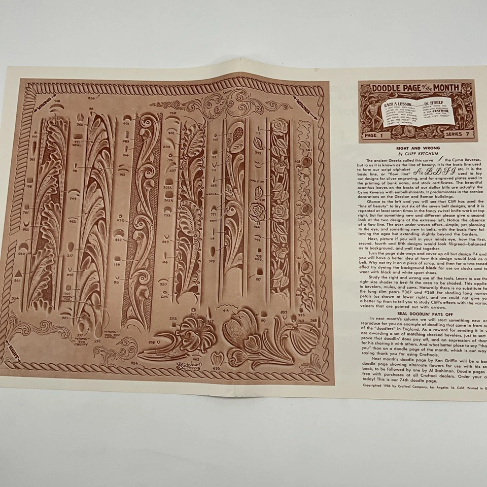 Craftool Doodle Page Of The Month Series 7 Complete Set 12 1956 Leathercraft - Image 3 of 4