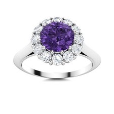 Crown Chakra Round Natural Amethyst Halo Ring Jewelry 925 Sterling Silver