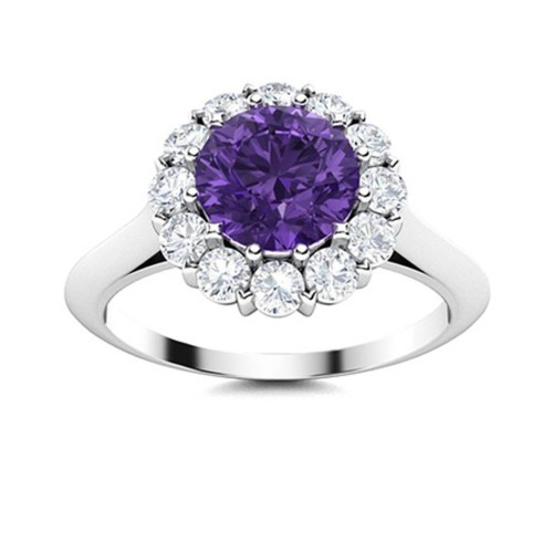 Crown Chakra Round Natural Amethyst Halo Ring Jewelry 925 Sterling Silver