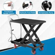 Hydraulic Lift Table Cart 500Lbs Manual Single Scissor Lift Table 28.5" ,Black