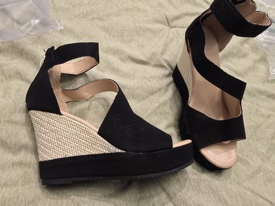 Black Espadrille Wedge Sandals Women s Size 38 Ankle Strap Open Toe NEW
