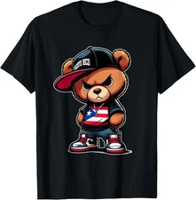 Hip Hop Teddy Bear Puerto Rico Flag Street Style Island Pride Unisex T-shirt