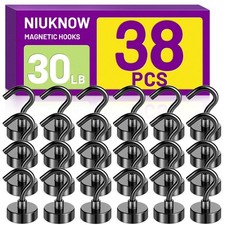 Niuknow 38Pack Heavy Duty Magnetic Hooks, 30LBS Powerful Black Metal Neodymiu