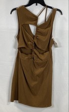 Mini Abito Pull & Bear Asimmetrico Ritaglio Increspato Marrone Texturizzato Tg L