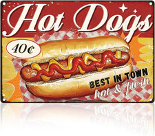 Hot Dogs Retro Wall Decor Metal Tin Sign 8" X 12" Delicious Food Vintage Wall Ar