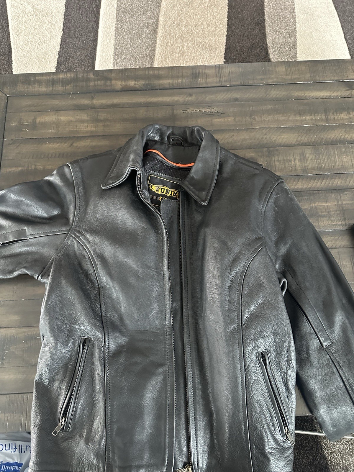Unik Ultra Womens Black Leather Biker Moto Motorcycle Jacket~large