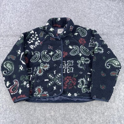 Kith Pinehurst Sherpa Fleece Jacket Mens XS Blue Paisley Snap Bomber