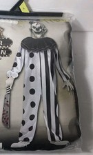 Clown Costume Scary Boys Large 10-12 Stripes Dot Jumpsuit Mask Collar New