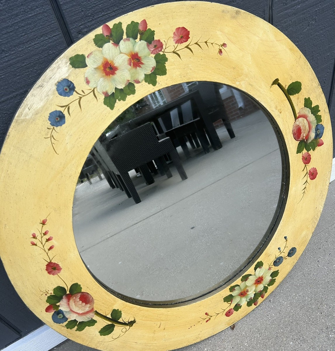 Robert Grace Hand Painted Floral Folk Art Wood Mirror Round | eBay