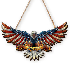 Wooden 4Th of July Patriotic Wreath with Eagle Sign Independence Day Front Door